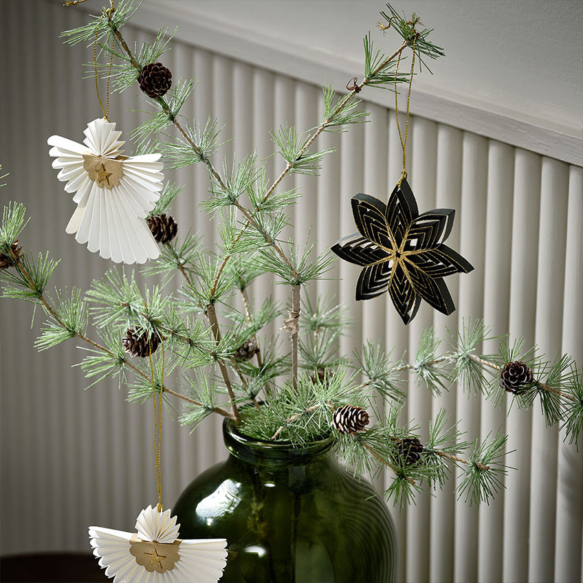 Décorations de Noël COVELLIN en forme d’ange et une étoile Décor de Noël scandinave en forme d’étoile à 8 pointes et silhouette d’ange