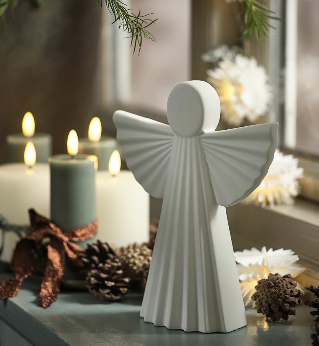 Ange blanc MYS en céramique Figurine blanche en forme d'ange en céramique