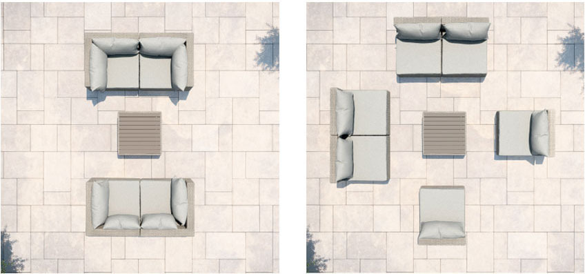 Idées d'agencement de modules de canapé sur une petite terrasse